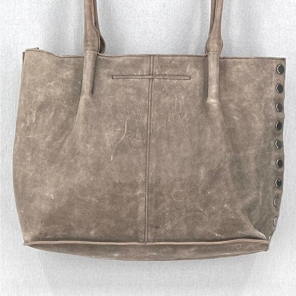 HAMMITT Oliver Zip Tote Womens Large Distressed Taupe Gray Studded Shoulder Bag - Picture 12 of 16